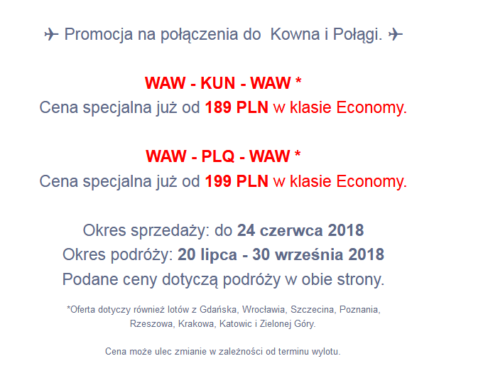 Promocja na połączenia do  Kowna i Połągi  				 / Promocje